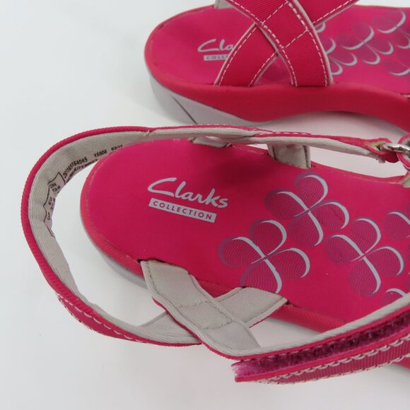 Clarks Womens 7 M 15906 Pink Gray Strappy Hook and Loop Comfort Sandals Shoes - Picture 9 of 13